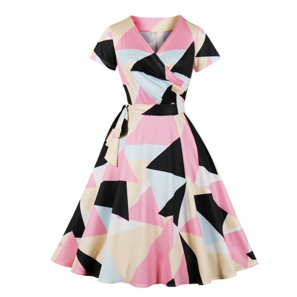 Geometric Printed V-Neck Dress